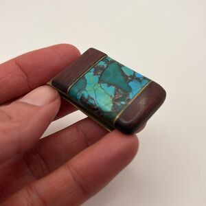 Vintage Turquoise, Wood & Brass Money Clip